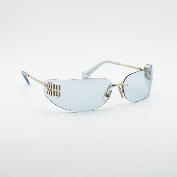 Miu Miu MUA51S ZVN10P Sunglasses Pale Gold Rectangle Frame, Light Blue Lenses main image 4